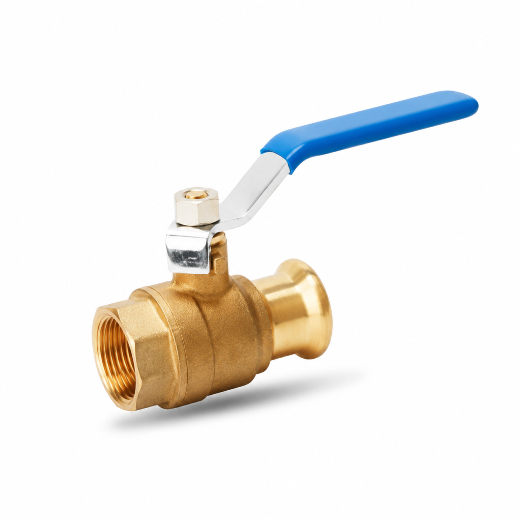 brass ball valve with blue steel handle