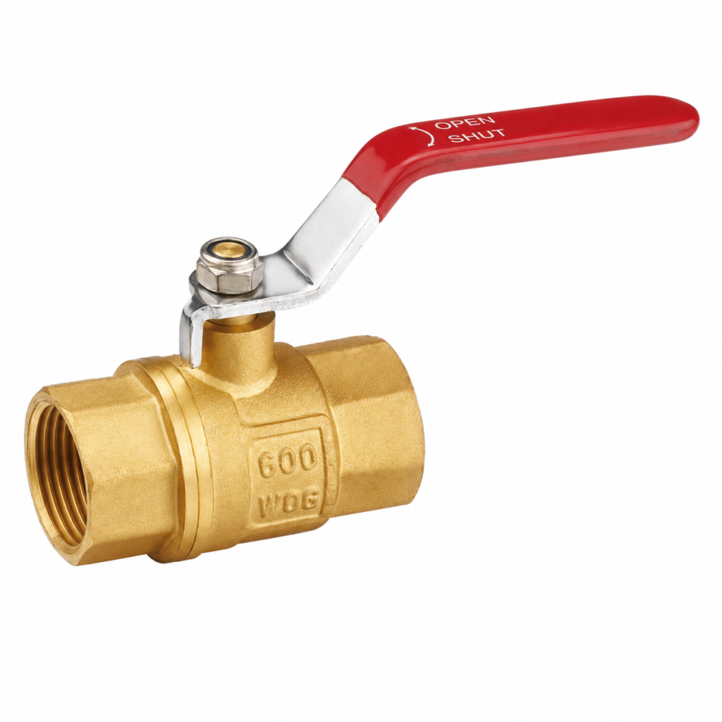 brass ball valve with red steel handle