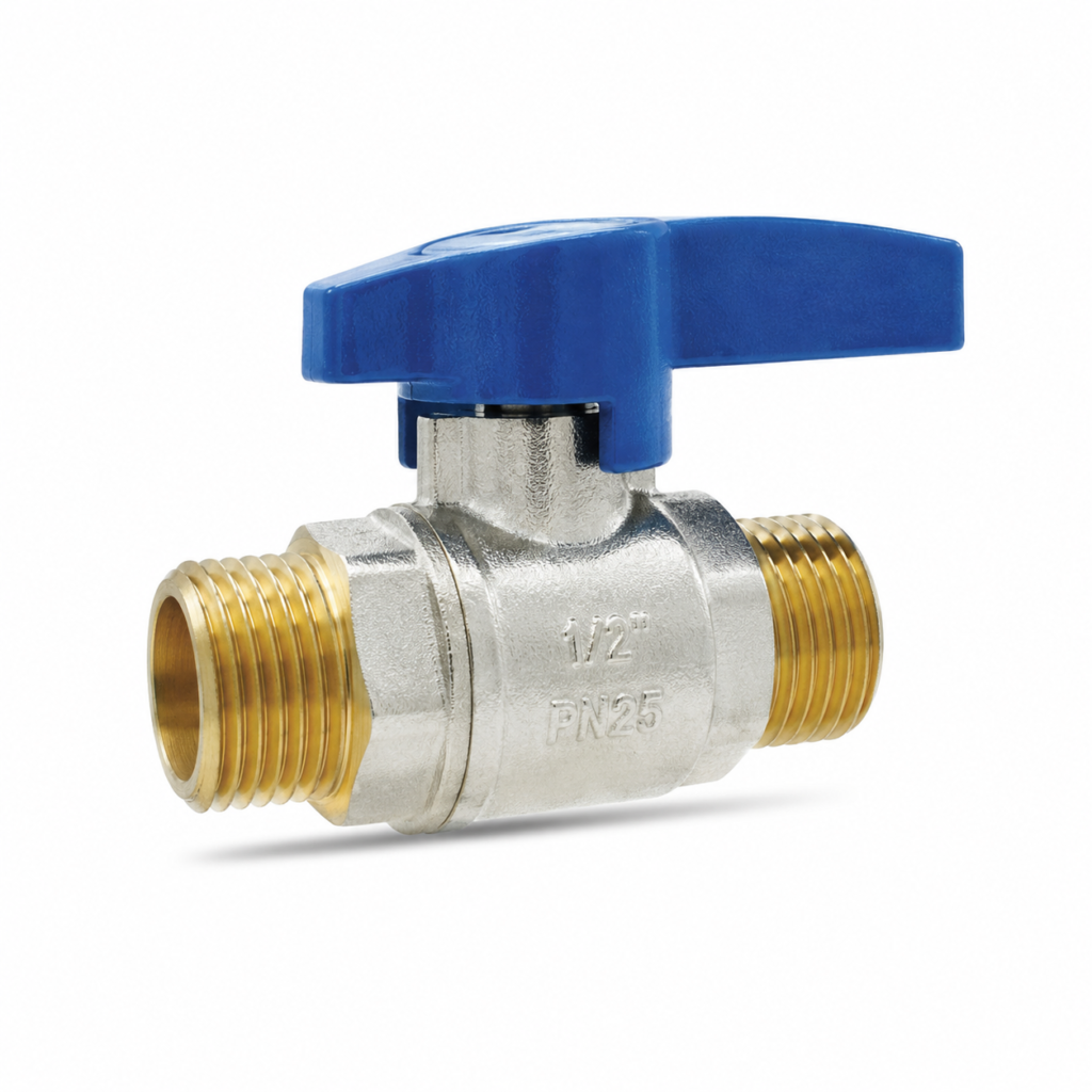 nickel plated ball valve with blue butterfly handle