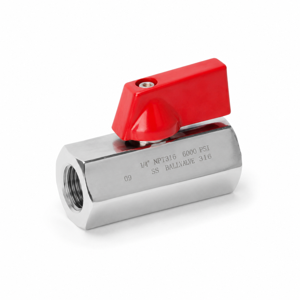 nickel plated ball valve with red handle