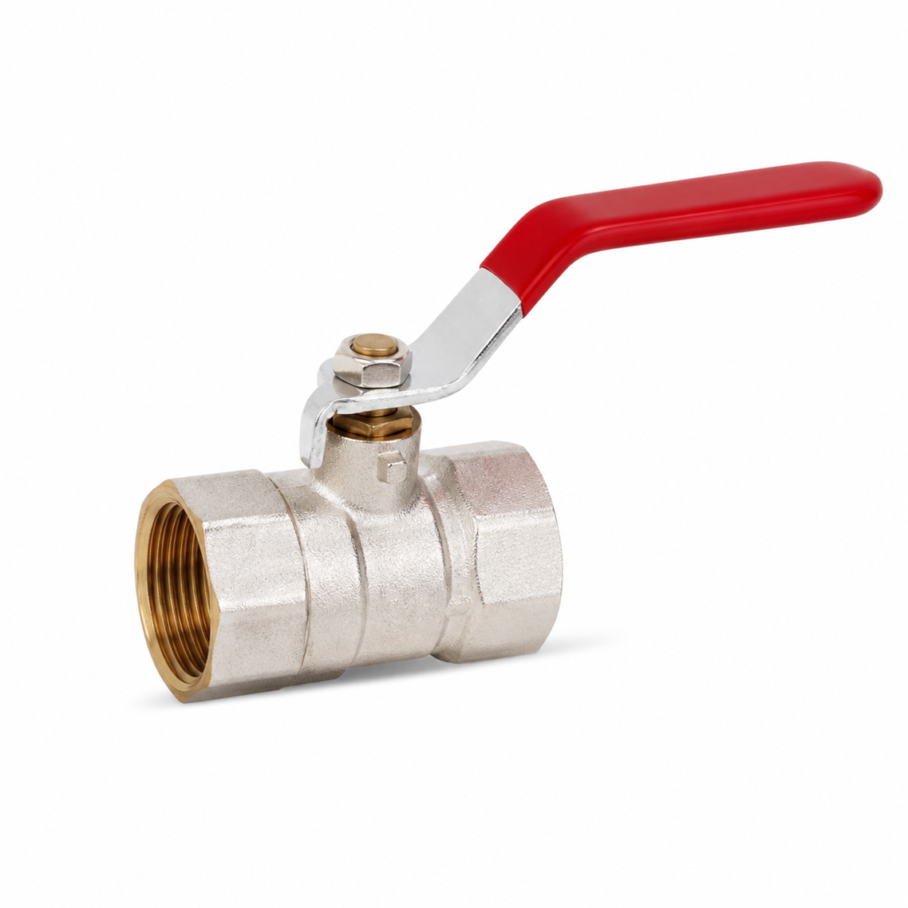 nickel plated brass ball valve with red handle