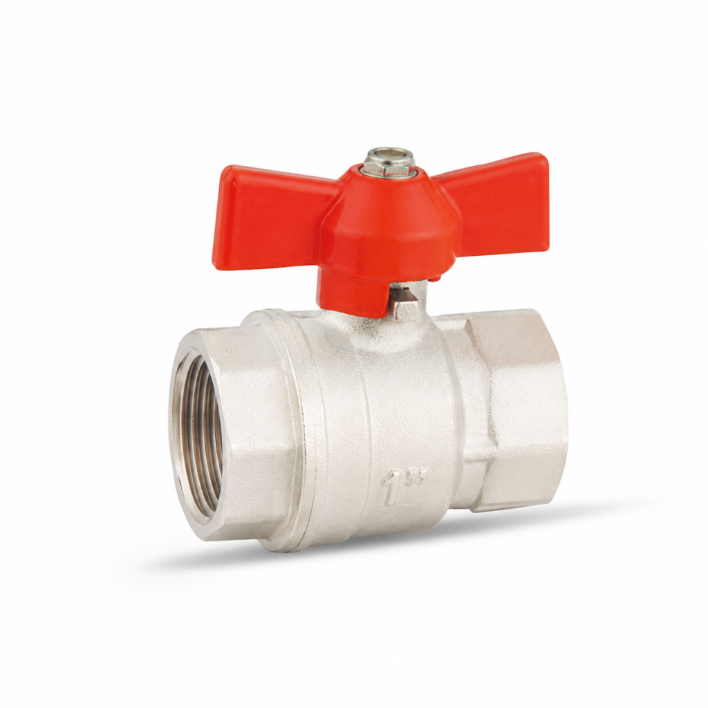 nickel plated mini ball valve with red butterfly handle
