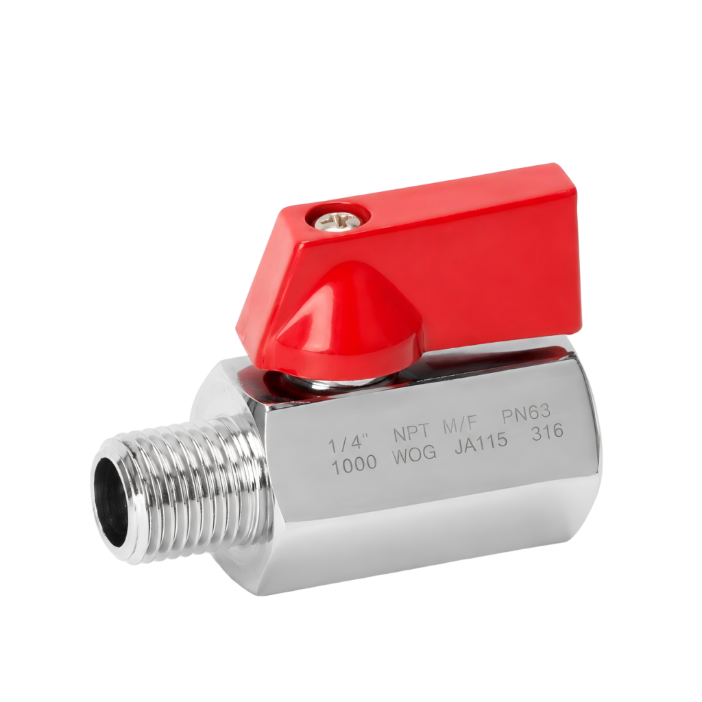 nickel plated mini ball valve with red handle
